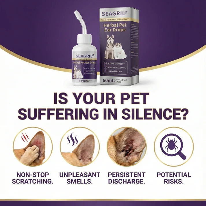 🐾 Best Seller SEAGRIL® Herbal Pet Ear Drops 🎉 Huge Limited-Time Discount