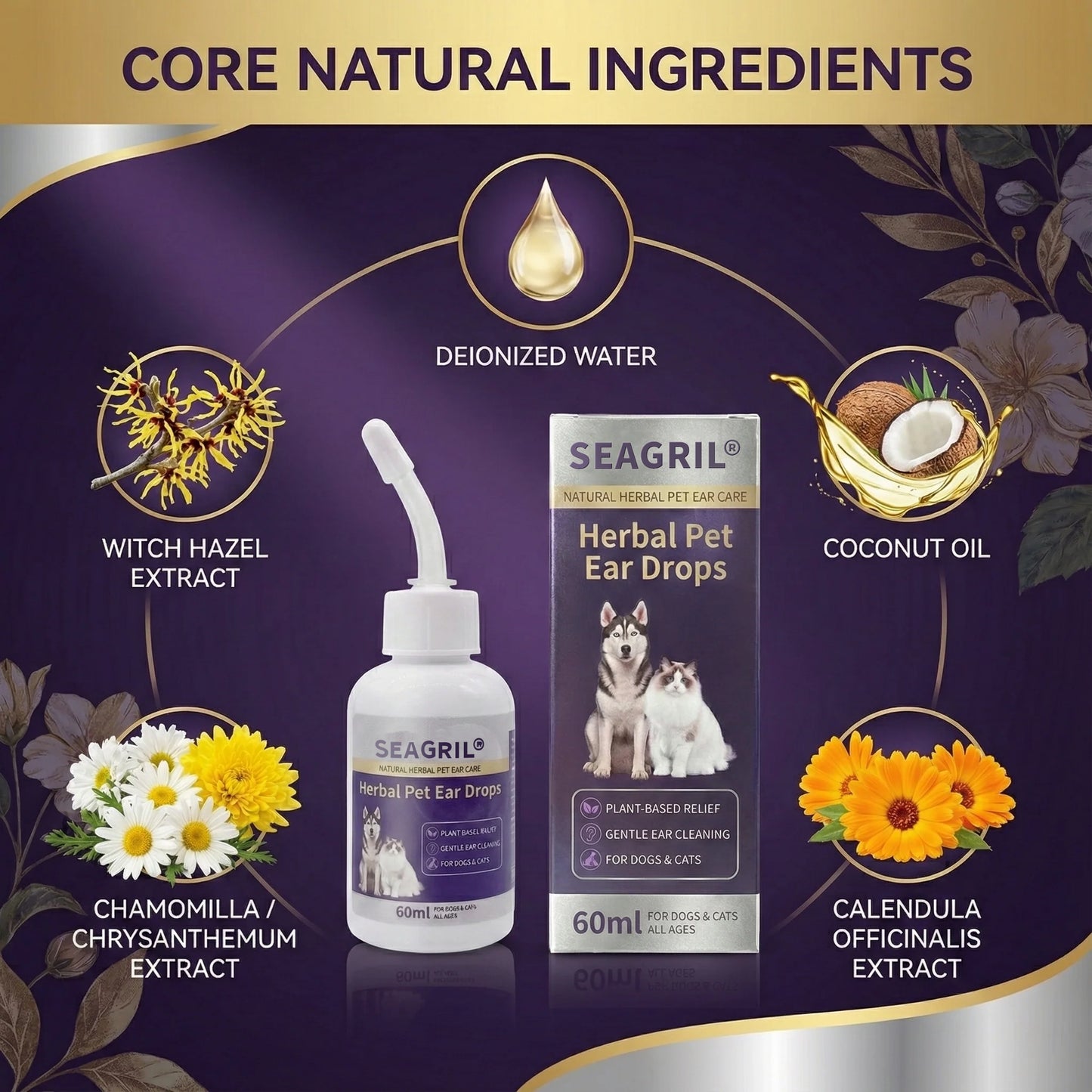 🐾 Best Seller SEAGRIL® Herbal Pet Ear Drops 🎉 Huge Limited-Time Discount